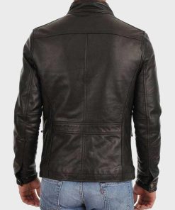 Four Pocket Black Leather Jacket for Mens