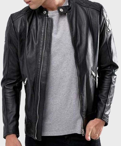 Mens Cafe Racer Black Stylish Leather Jacket