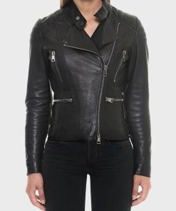 Womens Slimfit Motorcycle Leather Black Jacket