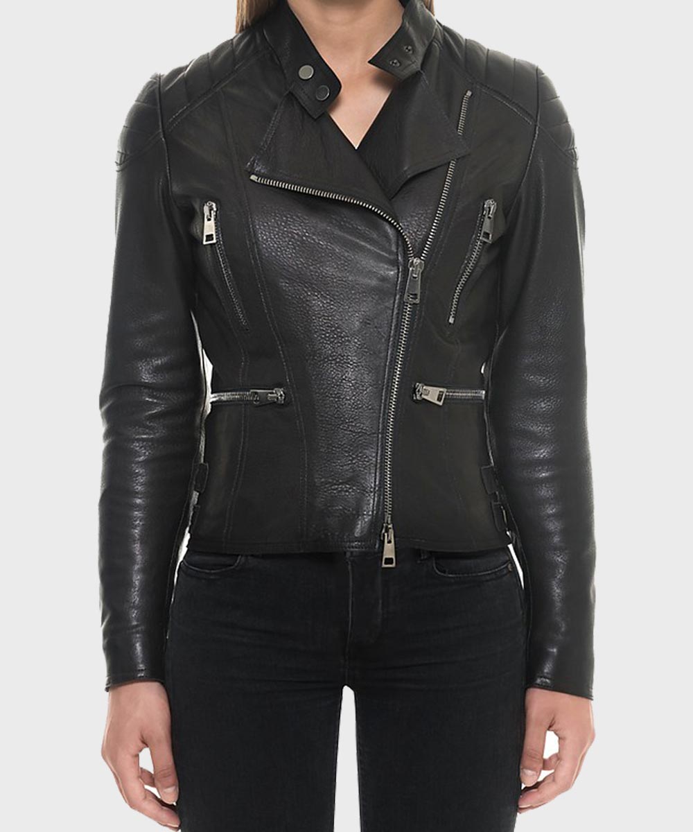 Womens Black Motorcycle Slimfit Jacket | Black Biker Leather Jacket