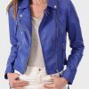 Womens Blue Classic Leather Jacket