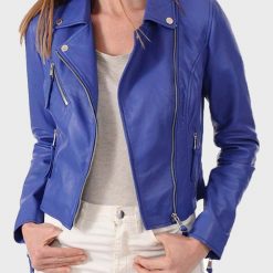 Womens Blue Classic Leather Jacket