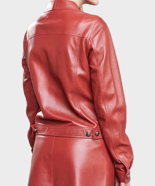 Womens Red Buttoned Leather Jacket