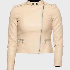 Womens Classic Beige Motorcycle Leather Jacket
