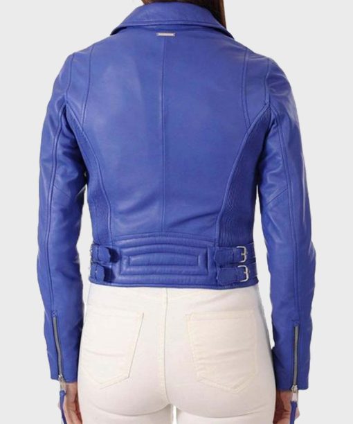Womens Bright Blue Leather Jacket