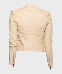Womens Beige Classic Leather Jacket