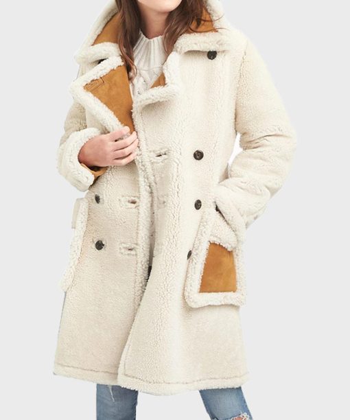 Womens Shearling Double-Breasted Coat
