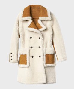Womens Double-Breasted Shearling Coat