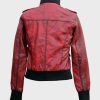 Womens Slimfit Leather Bomber Red Jacket