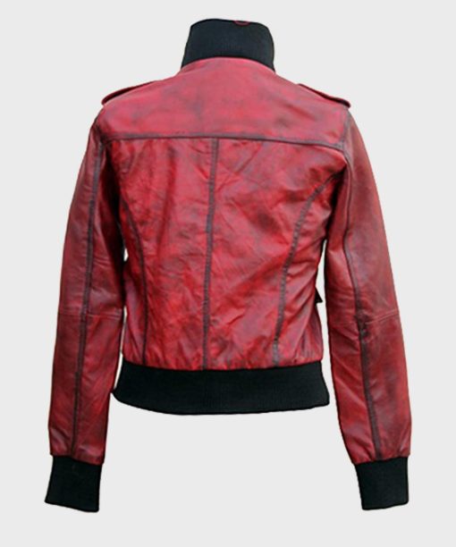 Womens Slimfit Leather Bomber Red Jacket