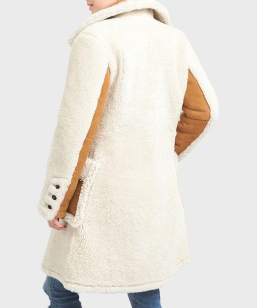 Womens Shearling White & Brown Leather Coat