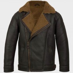 Mens Shearling Black Leather Pilot Jacket