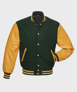Green and Yellow Casual Baseball Jacket