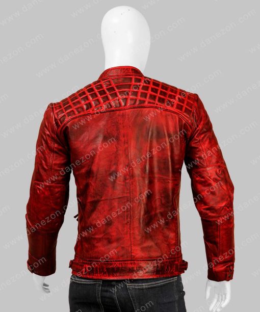 Mens Cafe Racer Leather Red Jacket