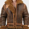Mens Aviator Shearling Distressed Brown Leather Jacket