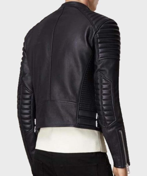 Mens Black Bikers Leather Jacket with Padded Shoulders