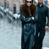Kendall Jenner Black Leather Trench Fur Coat