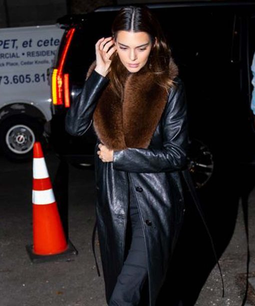 Kendall Jenner Fur Black Leather Coat