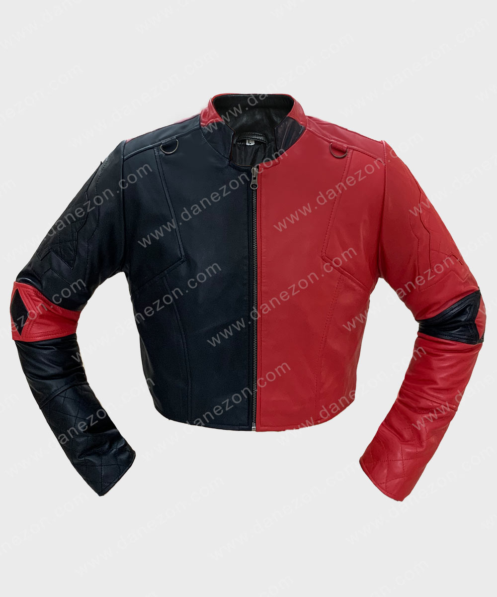 Harley Quinn Studded Red and Black Biker Leather Jacket For Women Fashion Designer Brando Womens Leather Jacket