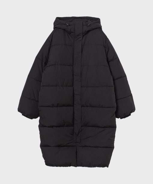 Mid-Length Hooded Black Puffer Coat