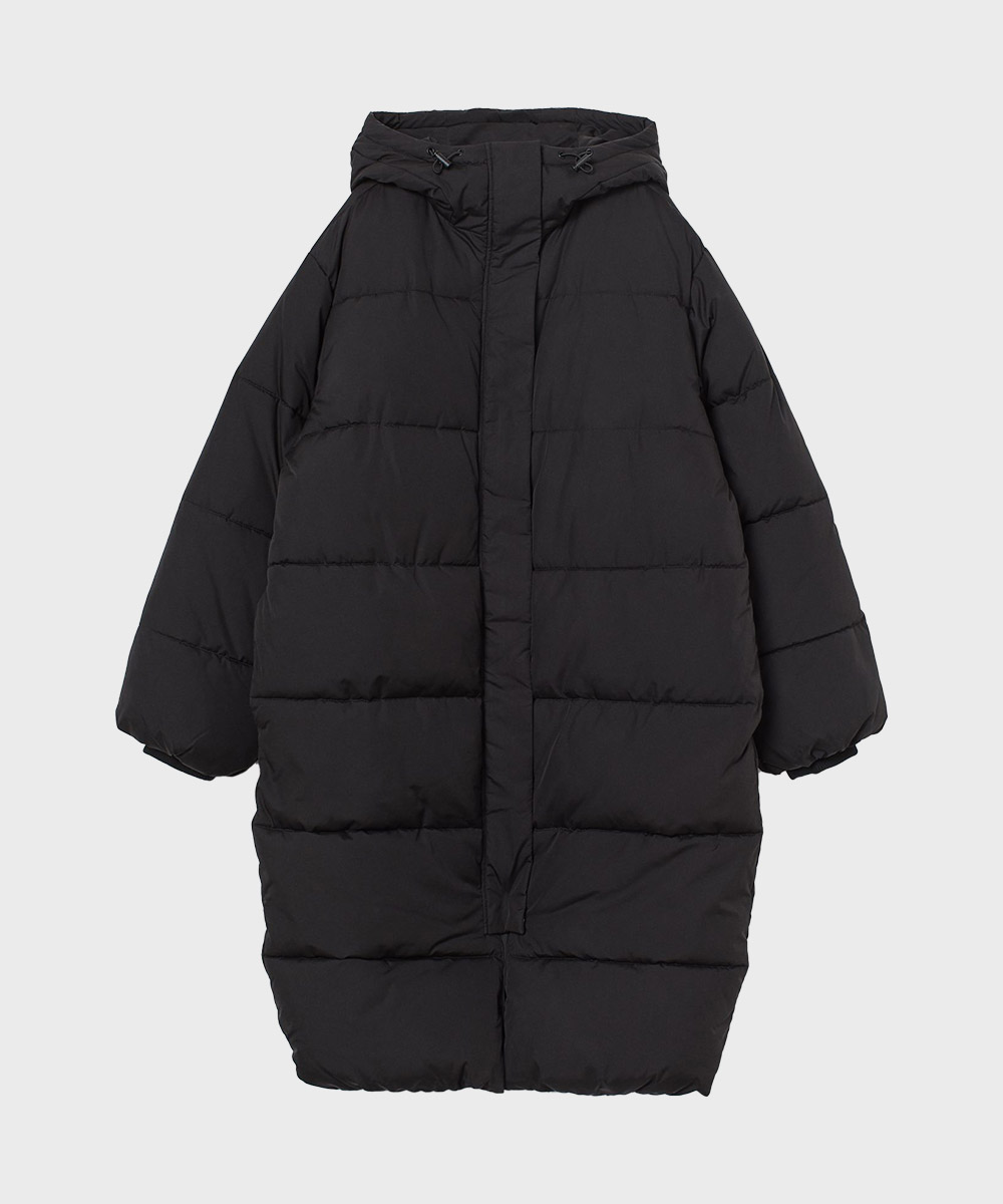 Black Mid-Length Puffer Hooded Coat | Hooded Black Puffer Coat