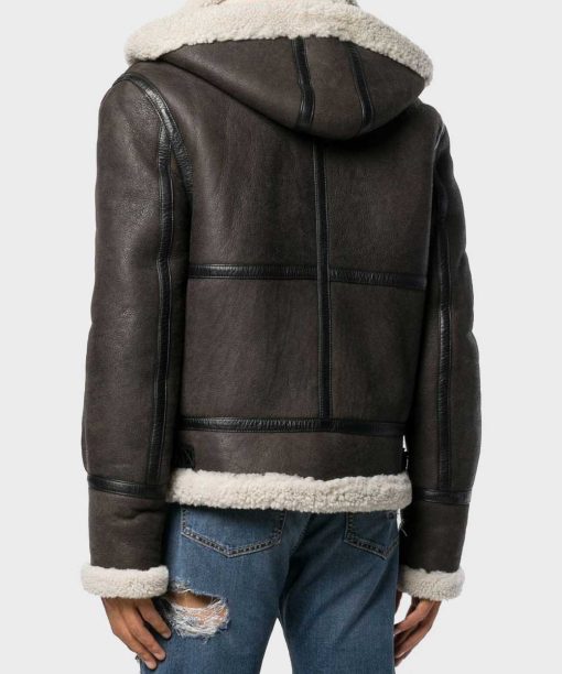 Mens B3 Charcoal Grey Shearling Leather Jacket