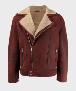 Men's Burgundy Leather Sheepskin Shearling Jacket