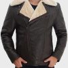 Mens Chocolate Brown Shearling Leather Jacket