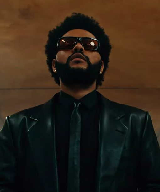 2021 The Weeknd Black Leather Coat