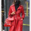 Irina Shayk Red Leather Trench Coat