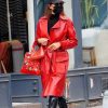 Irina Shayk Red Leather Coat