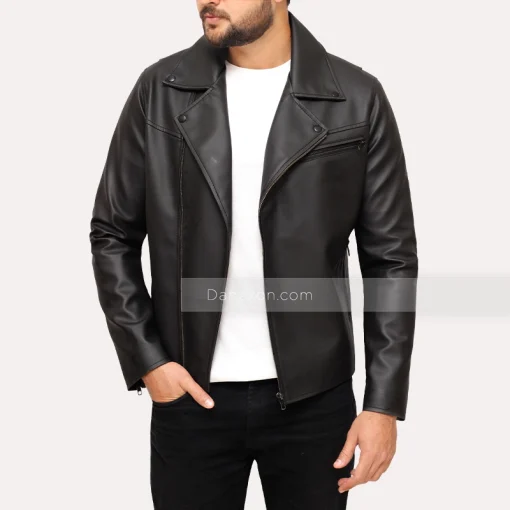 Black Faux Motorcycle Leather Jacket Mens