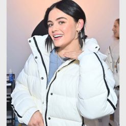 Lucy Hale Alo’s Winter House White Hooded Jacket