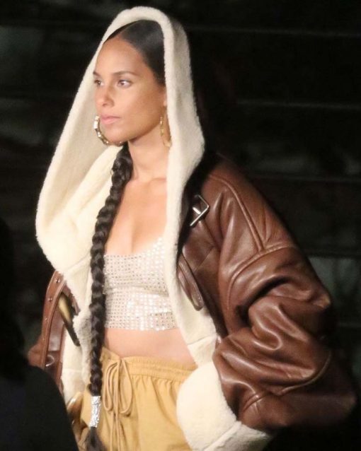 Alicia Keys Shearling Leather Coat