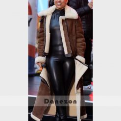 Alicia Keys Brown Suede Leather Coat