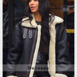 Black Leather Shearling Kim Kardashian Jacket