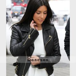 Kim Kardashian Black Leather Biker Jacket