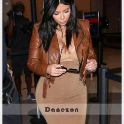Kim Kardashian Motorcycle Brown Leather Jacket