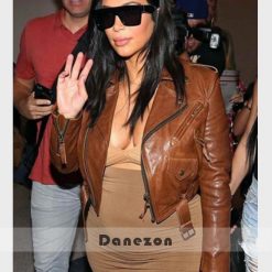 Kim Kardashian Brown Motorcycle Leather Jacket