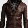 Mens Brown Bomber Faux Leather Jacket