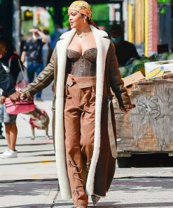 Rihanna Leather Shearling Coat