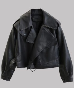 Womens Black Oversized Leather Jacket