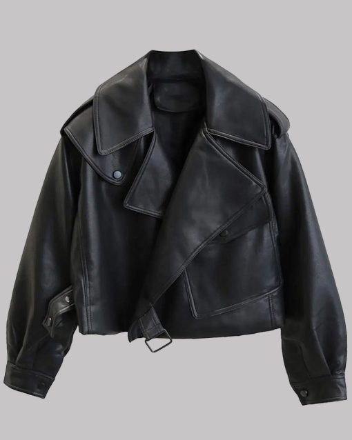 Womens Black Oversized Leather Jacket