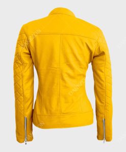 Womens Quilted Yellow Biker Jacket