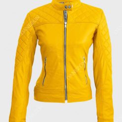 Womens Biker Yellow Quilted Jacket