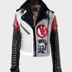 Mens Leather Studded Patches Jacket