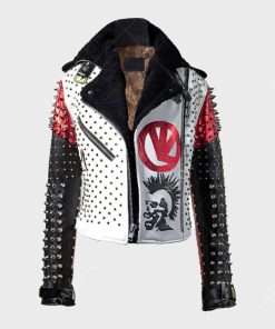 Mens Leather Studded Patches Jacket