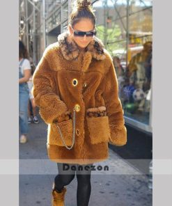 Jennifer Lopez Brown Faux Fur Shearling Coat