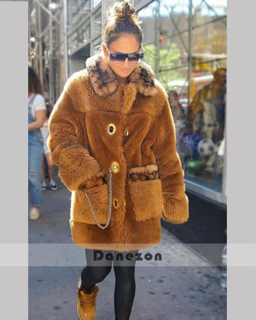Jennifer Lopez Brown Faux Fur Shearling Coat