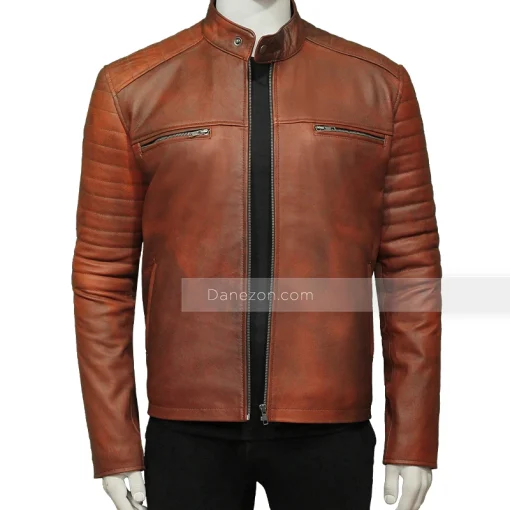 Brown Biker Leather Jacket for Mens
